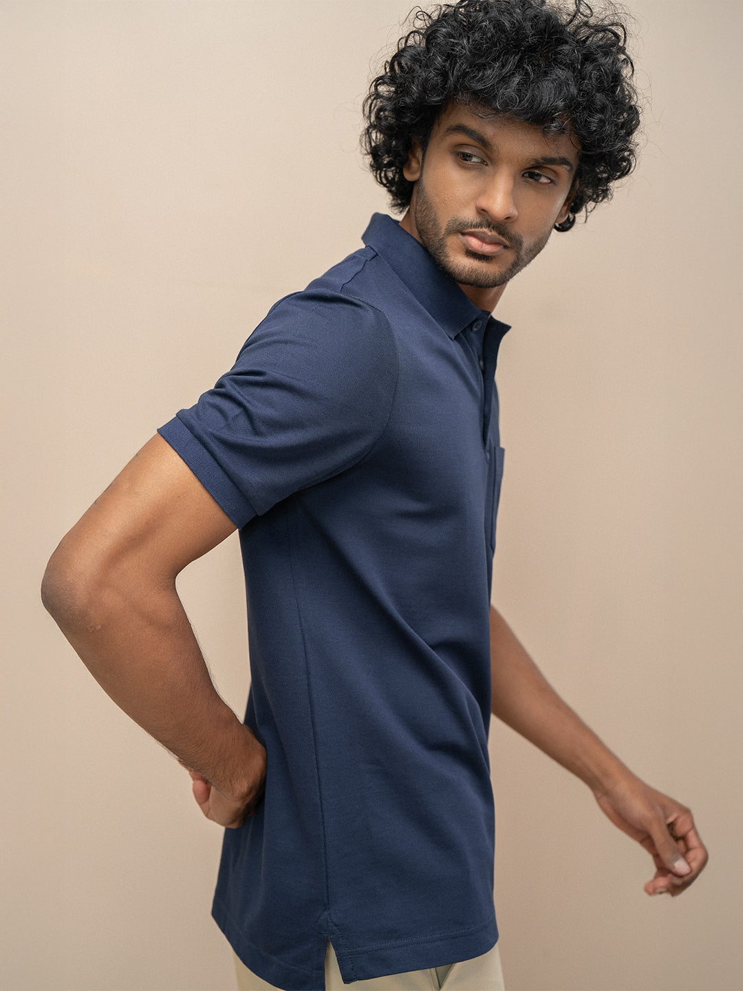 Men Combed Cotton Rich Smart Fit Oxford Polo T-Shirt Navy OP3