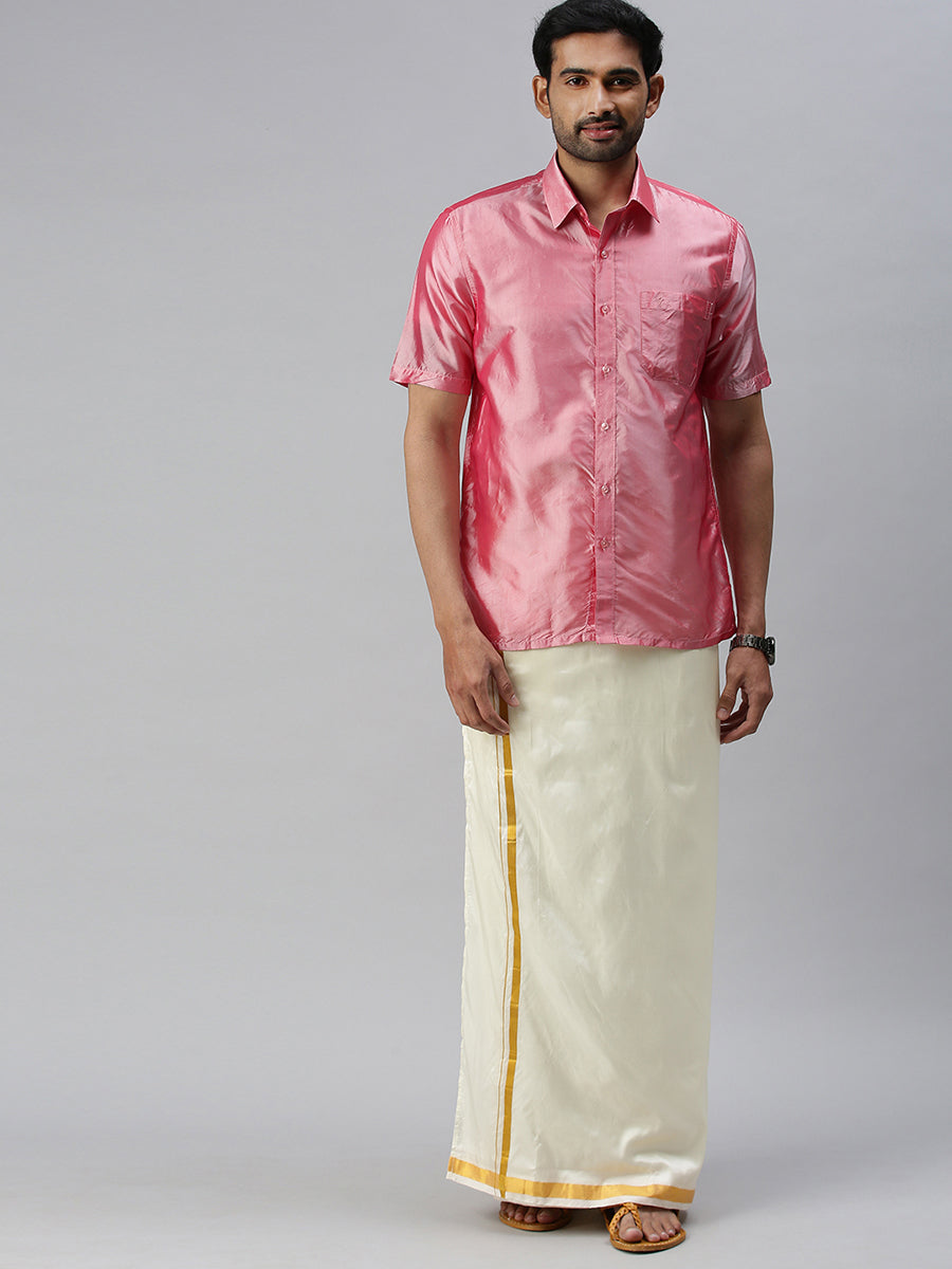 Mens Silk Feel Pink Colour Half Sleeves Shirt SFC02-Full view