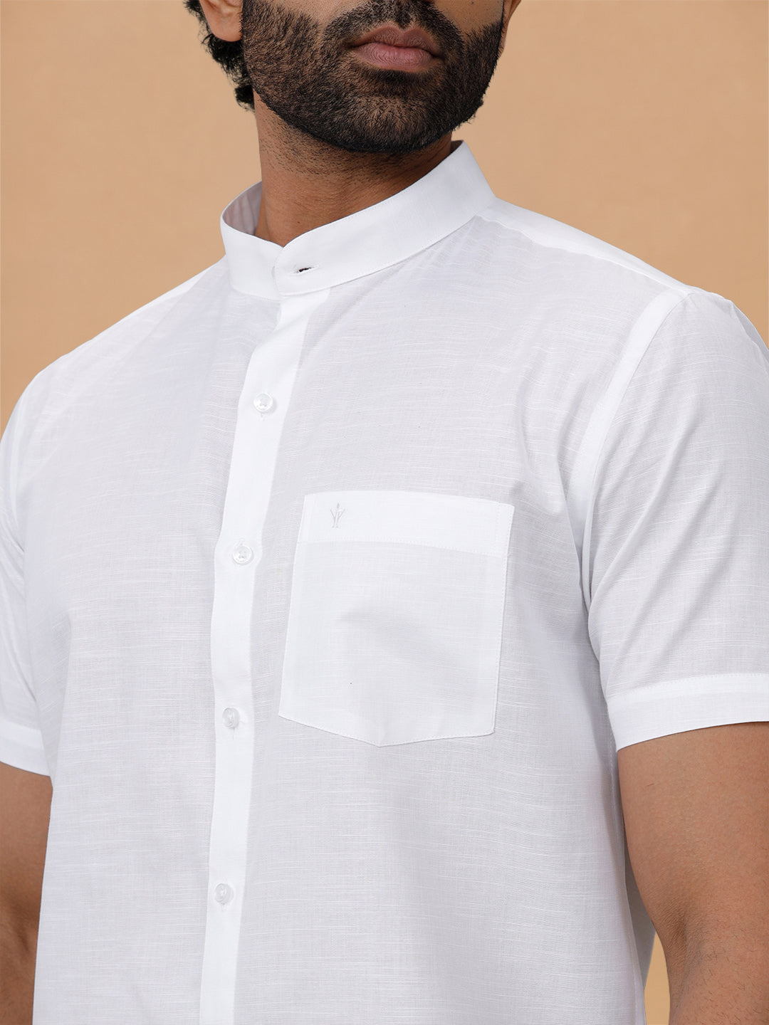 Slub Texture Chinese Collar White Shirt - Craft