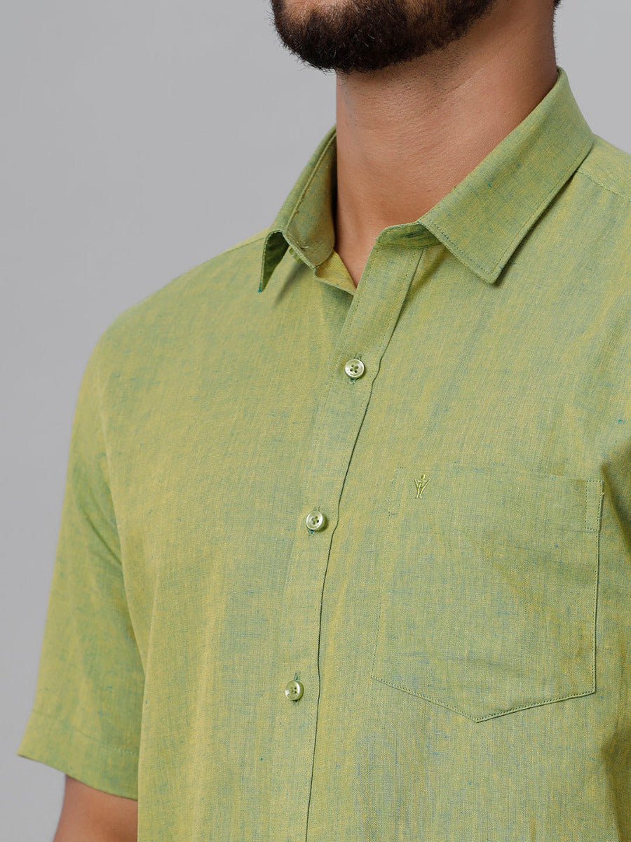Mens Linen Cotton Formal Yellowish Green Half Sleeves Shirt LF9-Zoom view