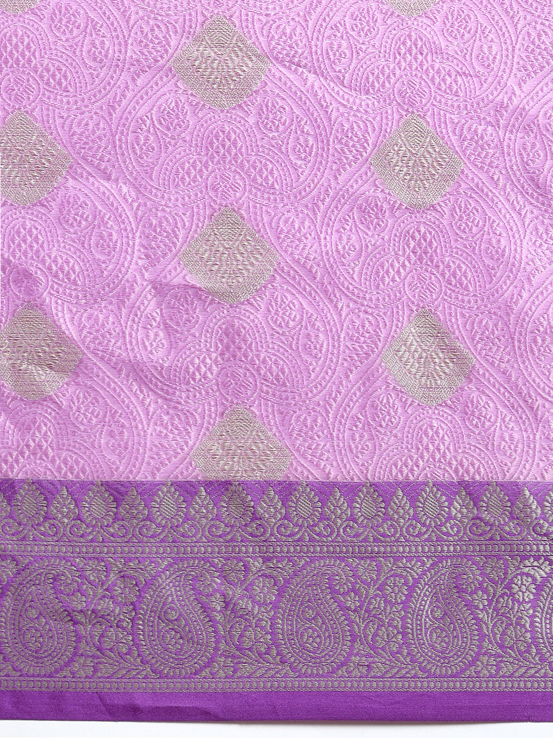 Semi Kora Cotton Allover Design Saree Lavender with Silver Zari Border SKCW07