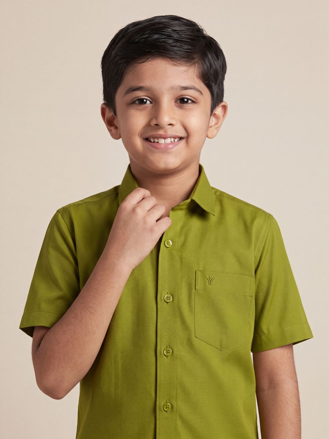 Boys 100% Cotton Pesto Green Shirt and Fancy Border Dhoti Set BT9