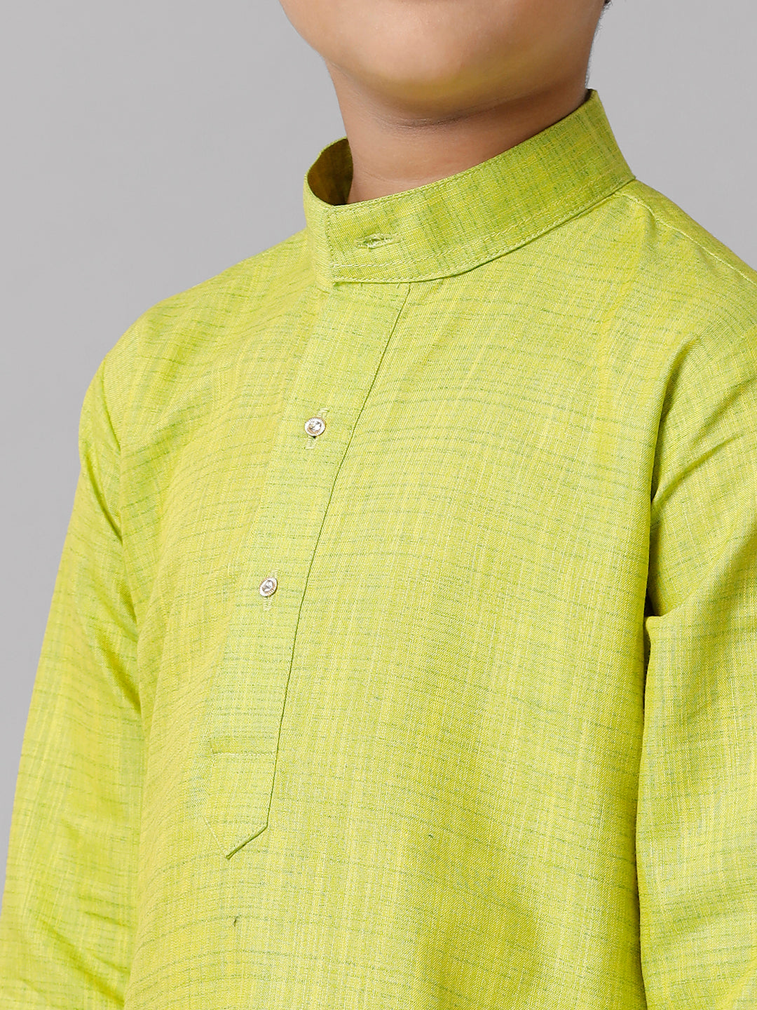 Boys Cotton Full Sleeves Parrot Green Kurta with Cream Pyjama Pant Combo FS2-Zoom view