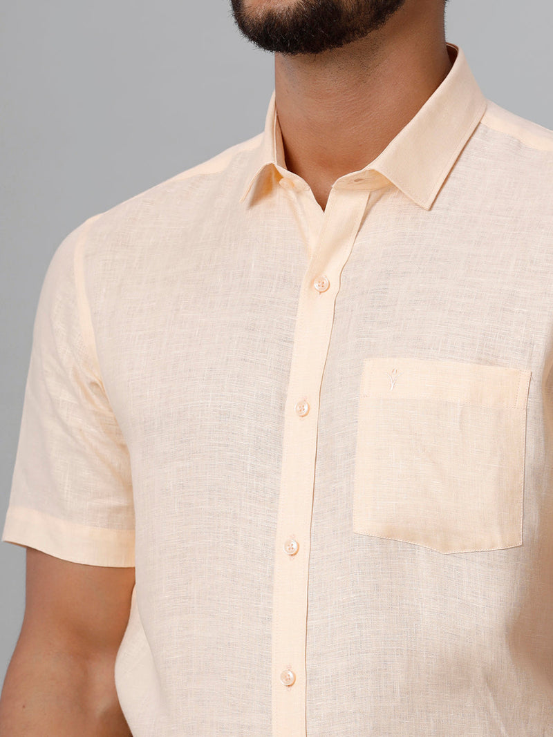 Mens Pure Linen Pale Orange Smart Fit Half Sleeves Shirt