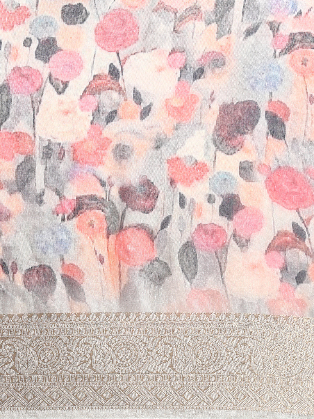 Semi Linen Floral Print Multi Colour Semi Linen Saree SL77-Pattern view