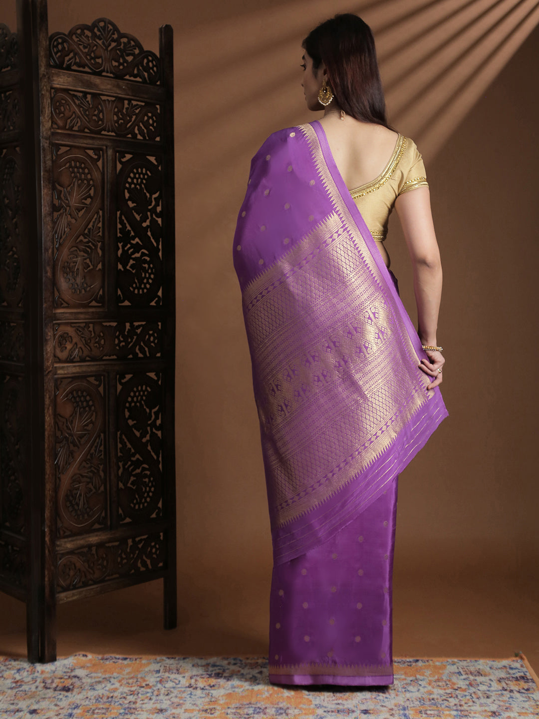 Women Semi Mysore Silk Saree Dark Lavender SS401