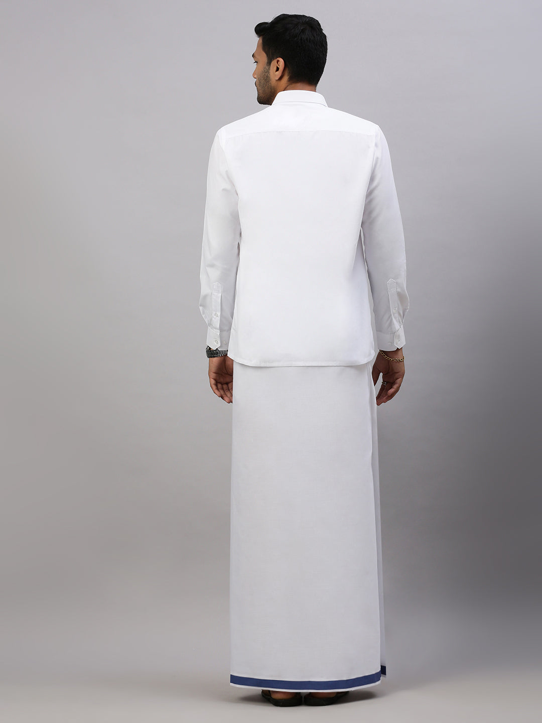 Mens White Shirt with Single Dhoti Blue Combo WS15