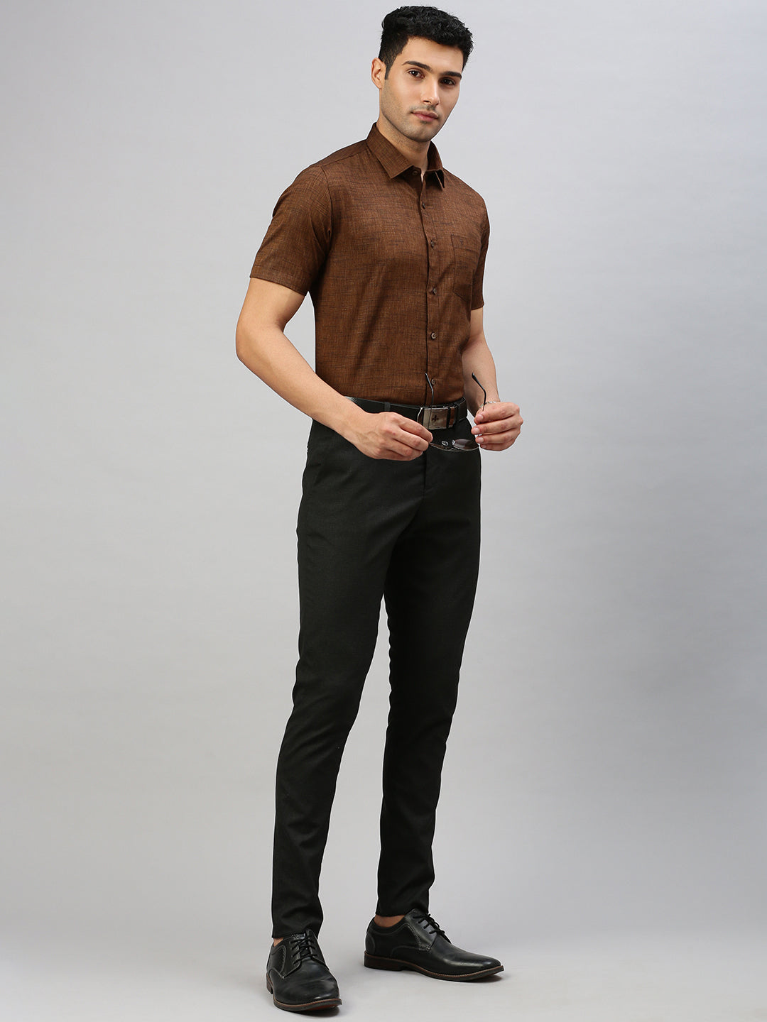 Men Cotton Blend Shirt Brown T33 TI1