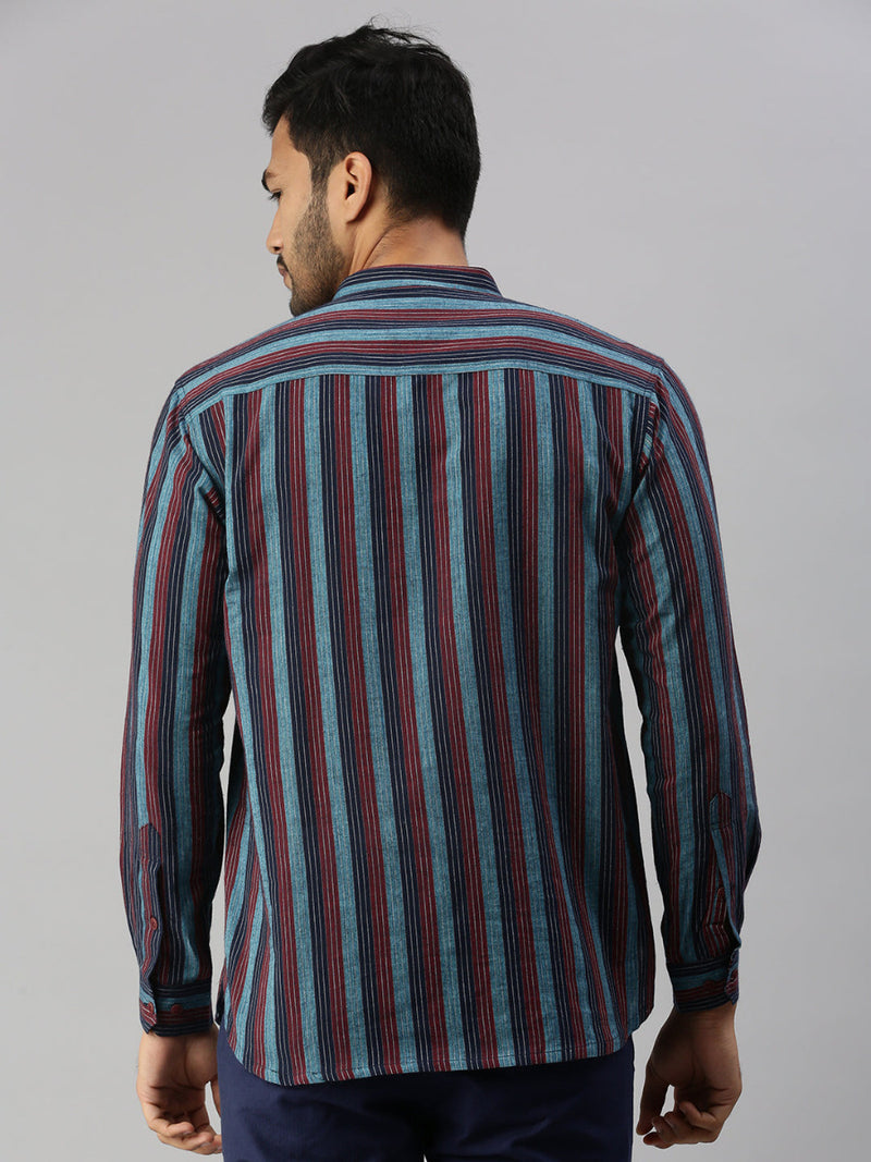 Mens Full Sleeves Striped Short Length Pocket Kurta J30