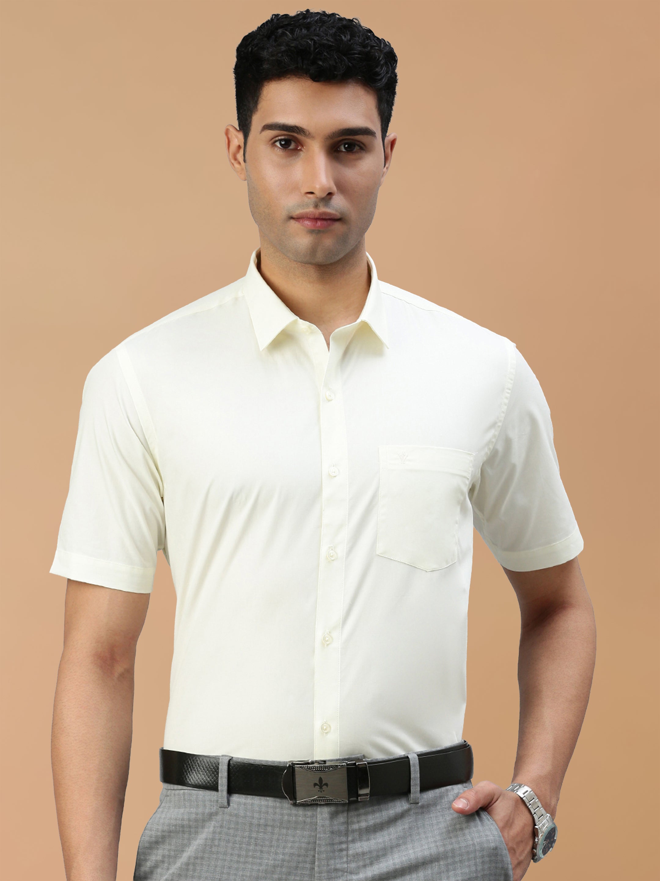 100% Cotton Cream Regular Fit Shirt Sammantham