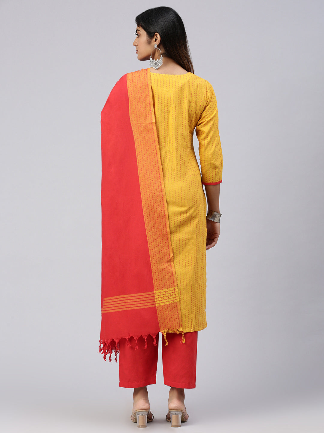 Women Cotton Embroidered Kurti Sets Yellow EKS34