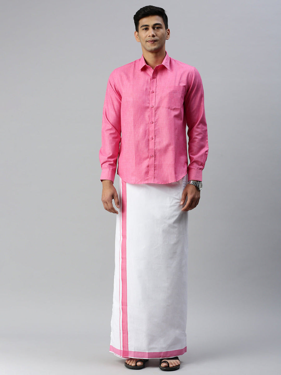 Men Matching Border Dhoti & Full Sleeves Shirt Set Trendy CC10