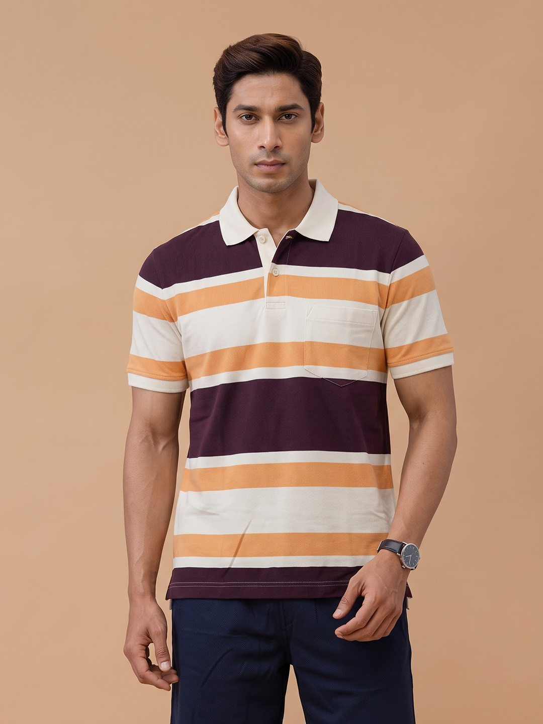 Smart Fit Exclusive Striped Polo T-Shirt Oak Buff ED6