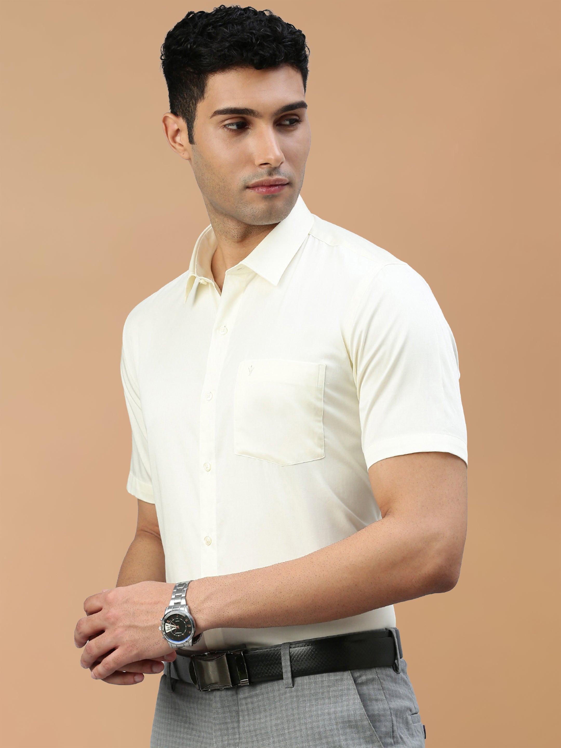 100% Cotton Cream regular Fit Shirt Royal Gold