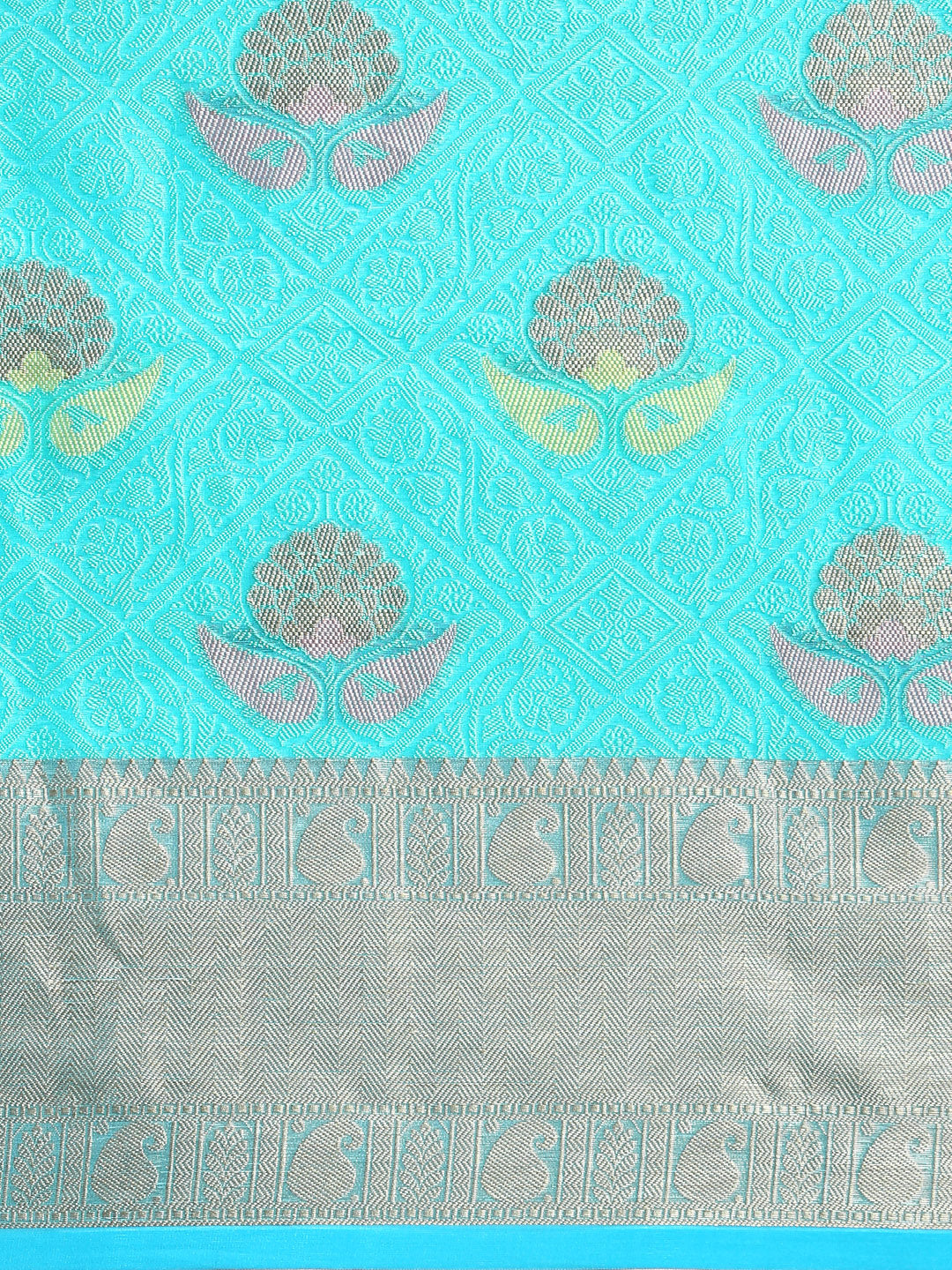 Semi Kora Cotton Allover Design Saree Green & Sky Blue with Zari Border SKCW06-Pattern view