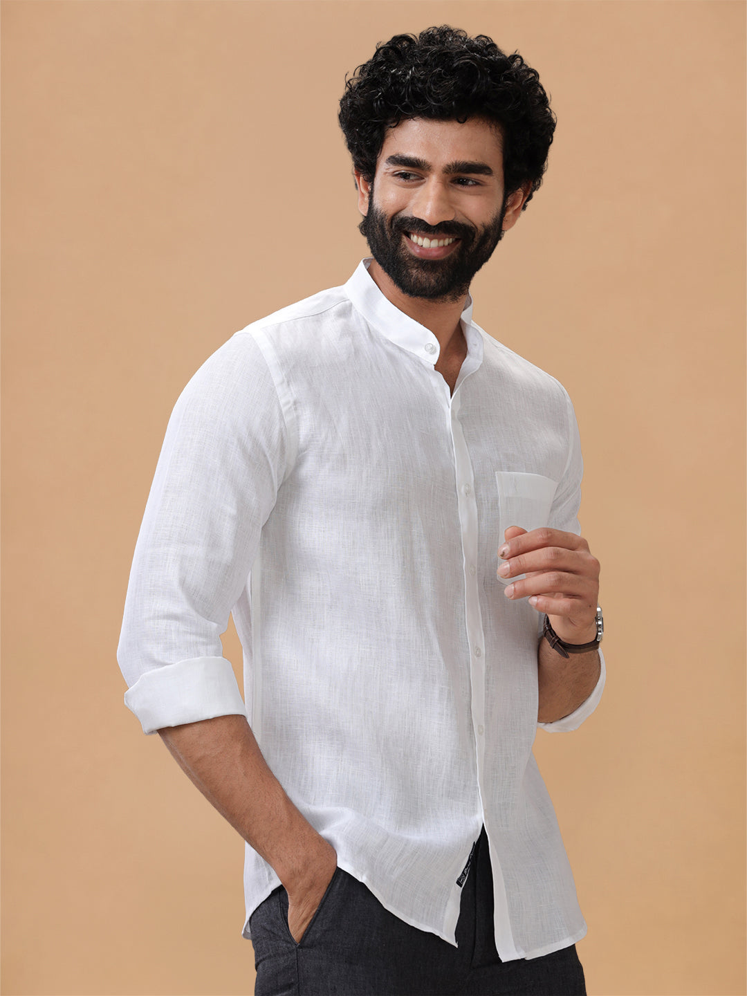 Pure Linen Chinese Collar White Shirt – Linen Park 5544