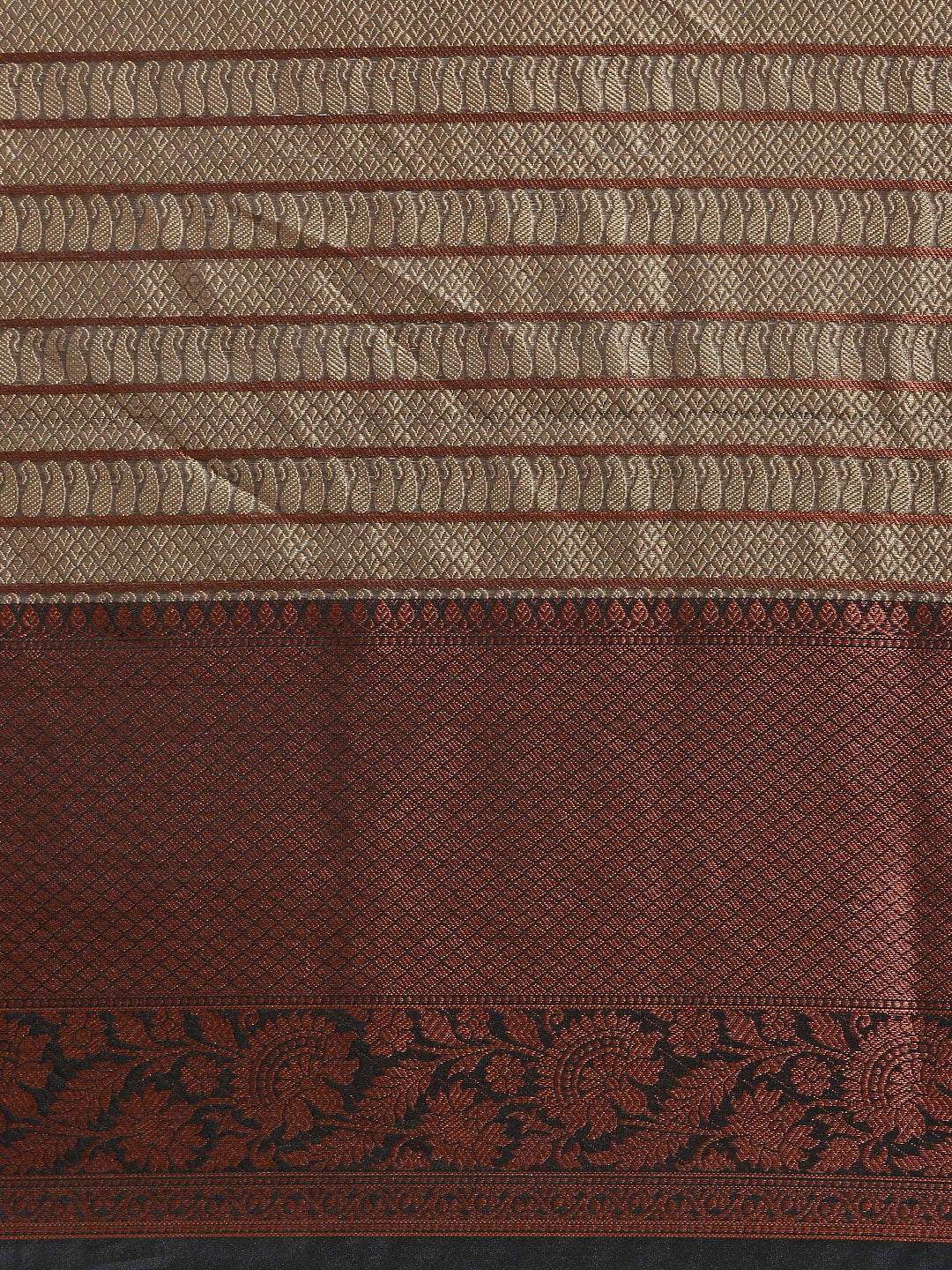 Semi Kora Cotton Allover Design Saree Black with Copper Zari Border SKC04-Pattern view