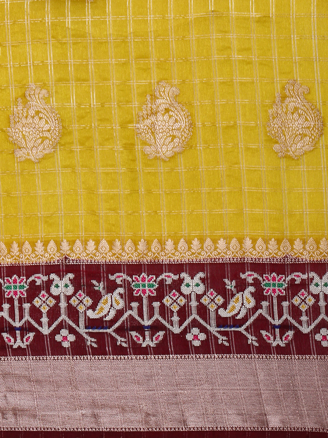 Women Semi Raw Silk Weaving Saree Yellow SRS93