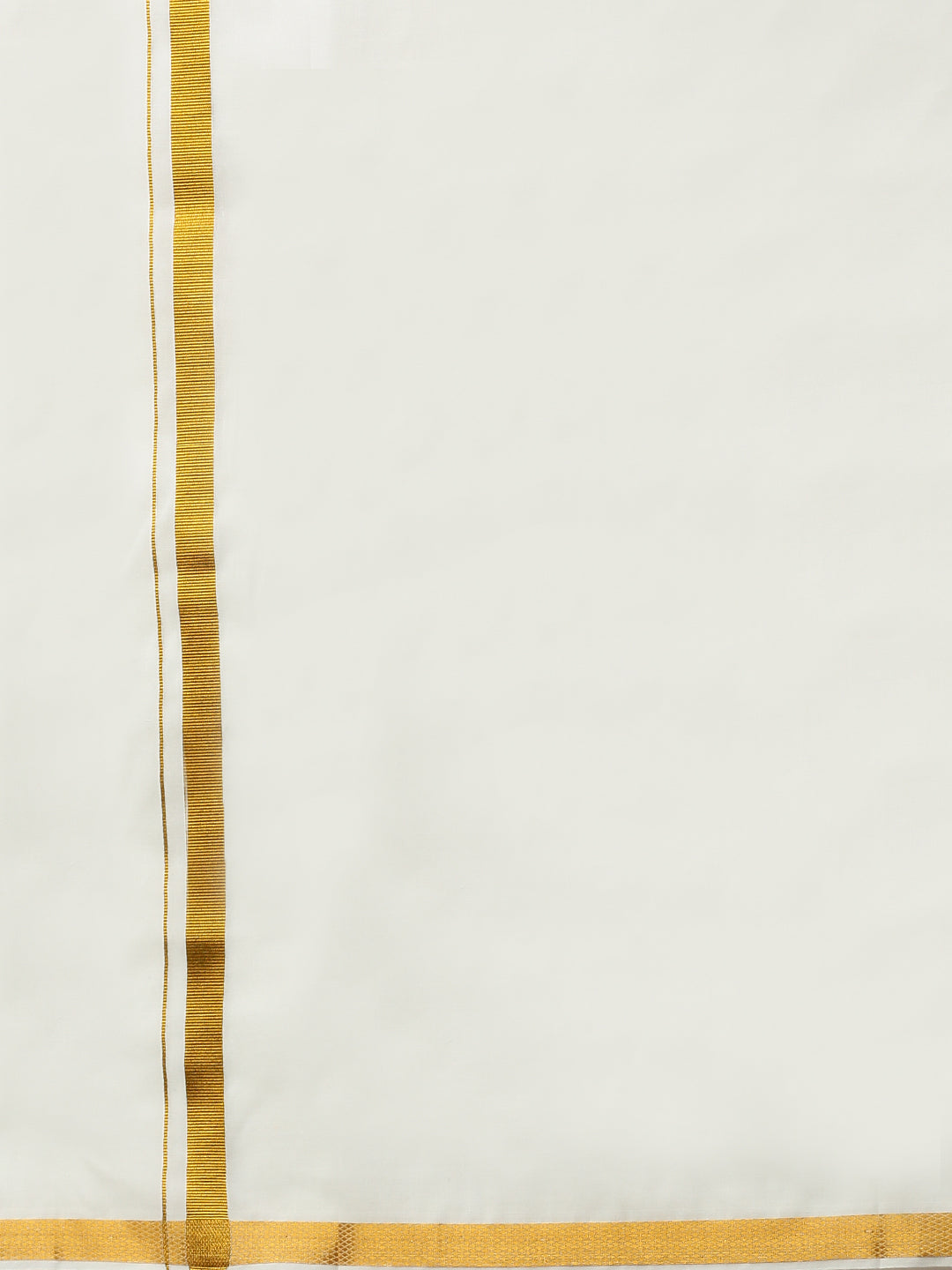 Men Double Dhoti Cream with 1/2" Gold Zari Border Gold Leaf