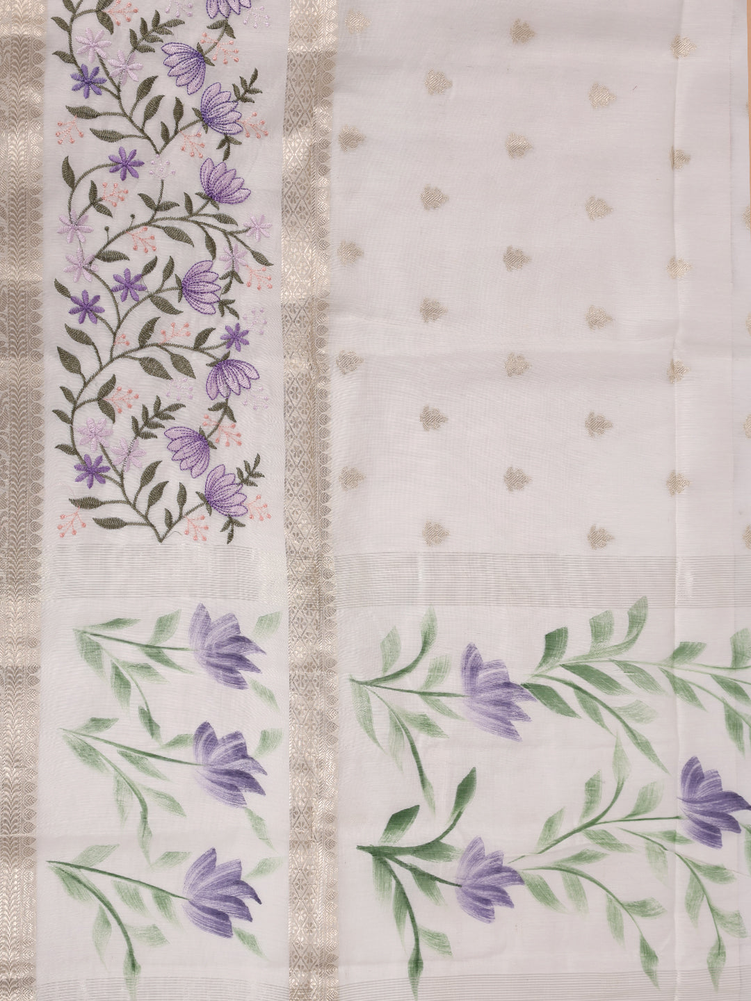 Women Spun Poly Off White Fancy Printed Saree FS02