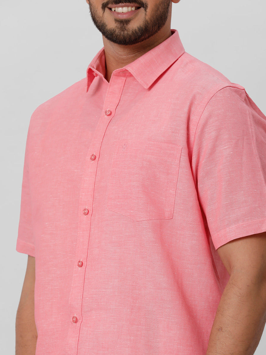 Mens Linen Cotton Formal Light Pink Half Sleeves Shirt LF2-Zoom view