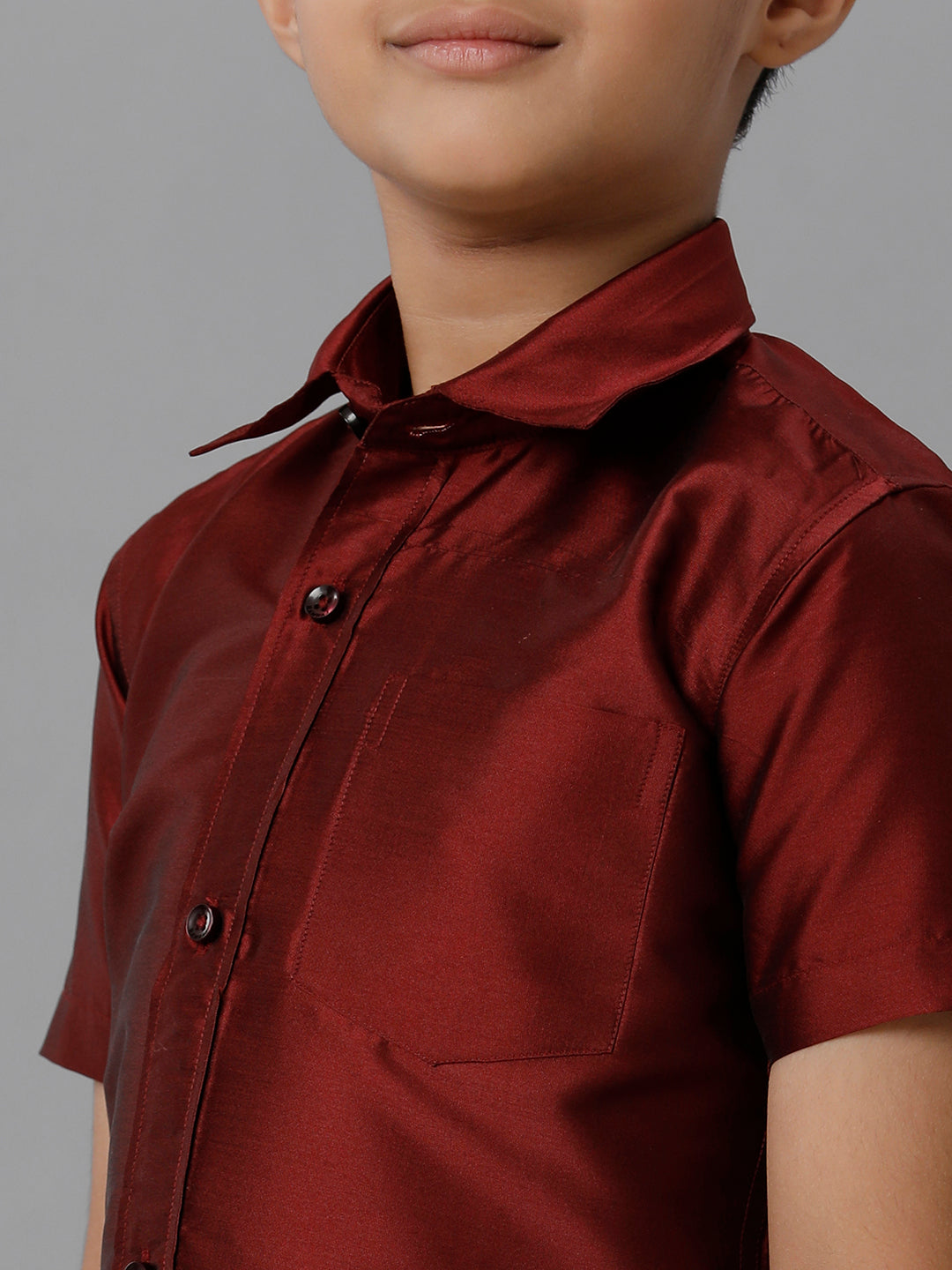 Boys Silk Cotton Maroon Half Sleeves Shirt with Soft Silk Panchakacham Combo K7-Zoomv iew