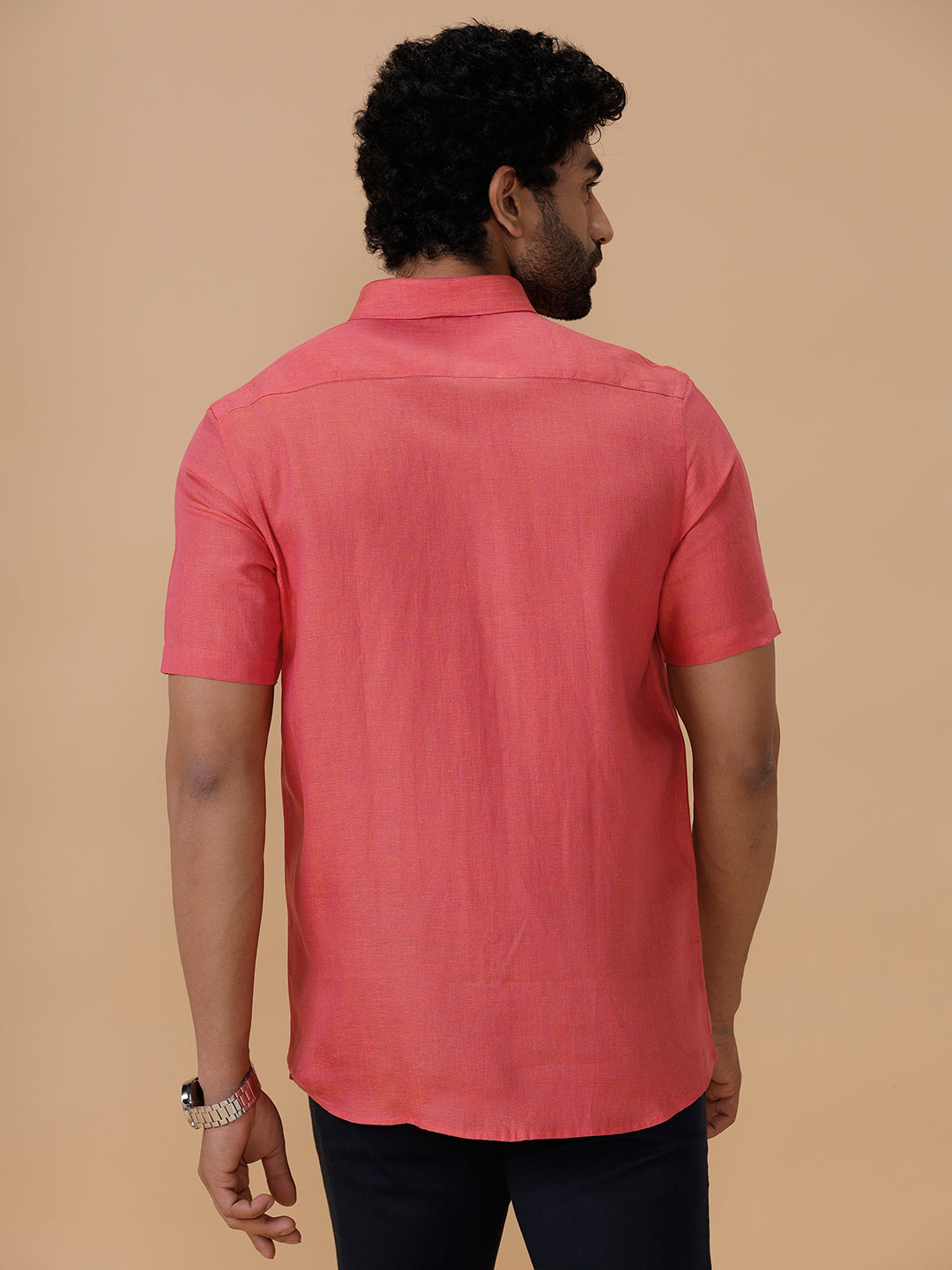 Men Pure Linen Shirt Vivid Red L14