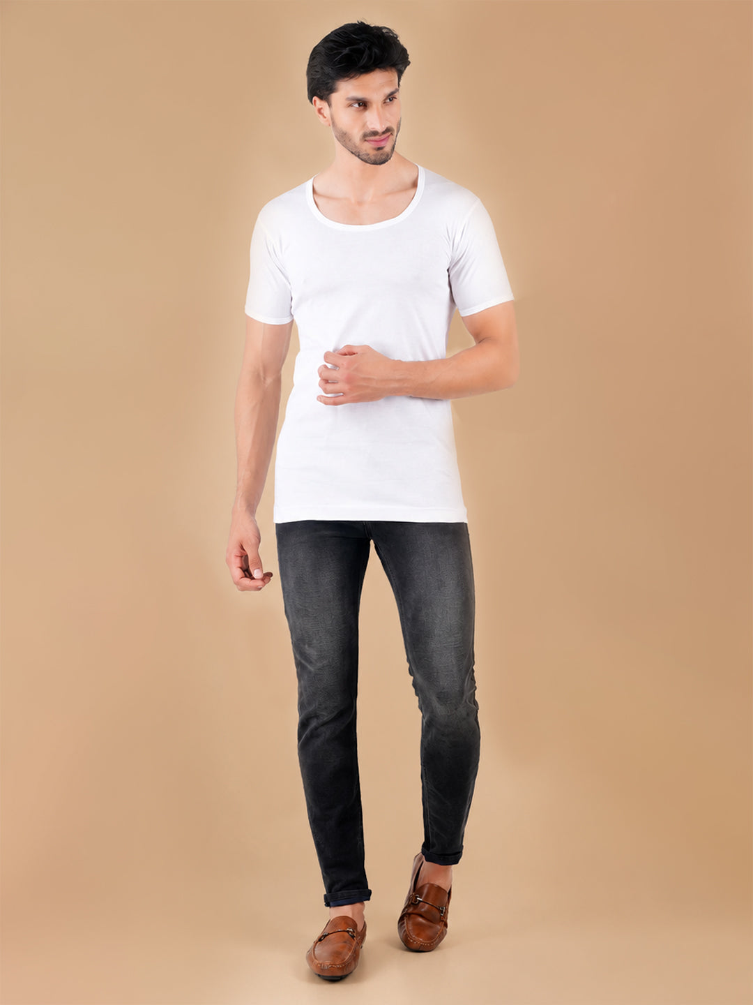 100 % Combed Cotton White Sleeves Vest RNS Rise Up (Pack of 2)
