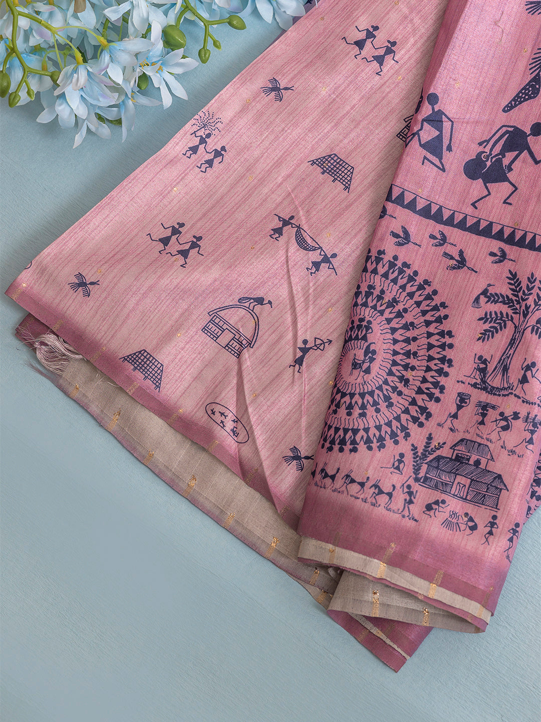 Women Peach Semi Tussar Printed Saree SCS157