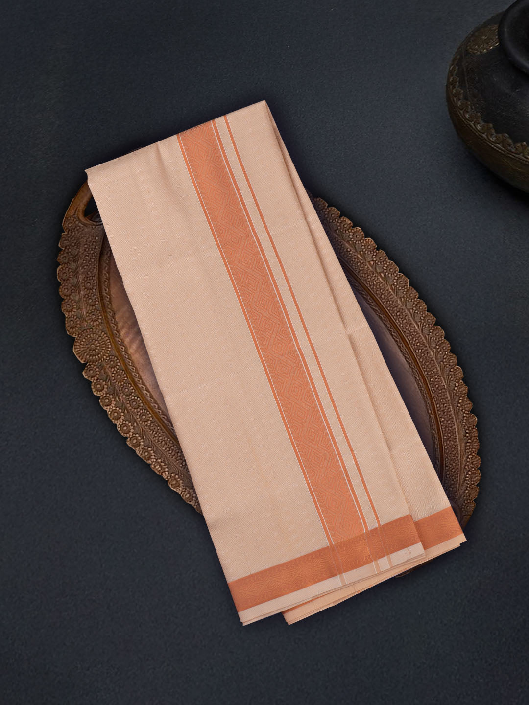 Men Art Silk Dhoti & Shirting Set Copper Moon Stone(2*1)