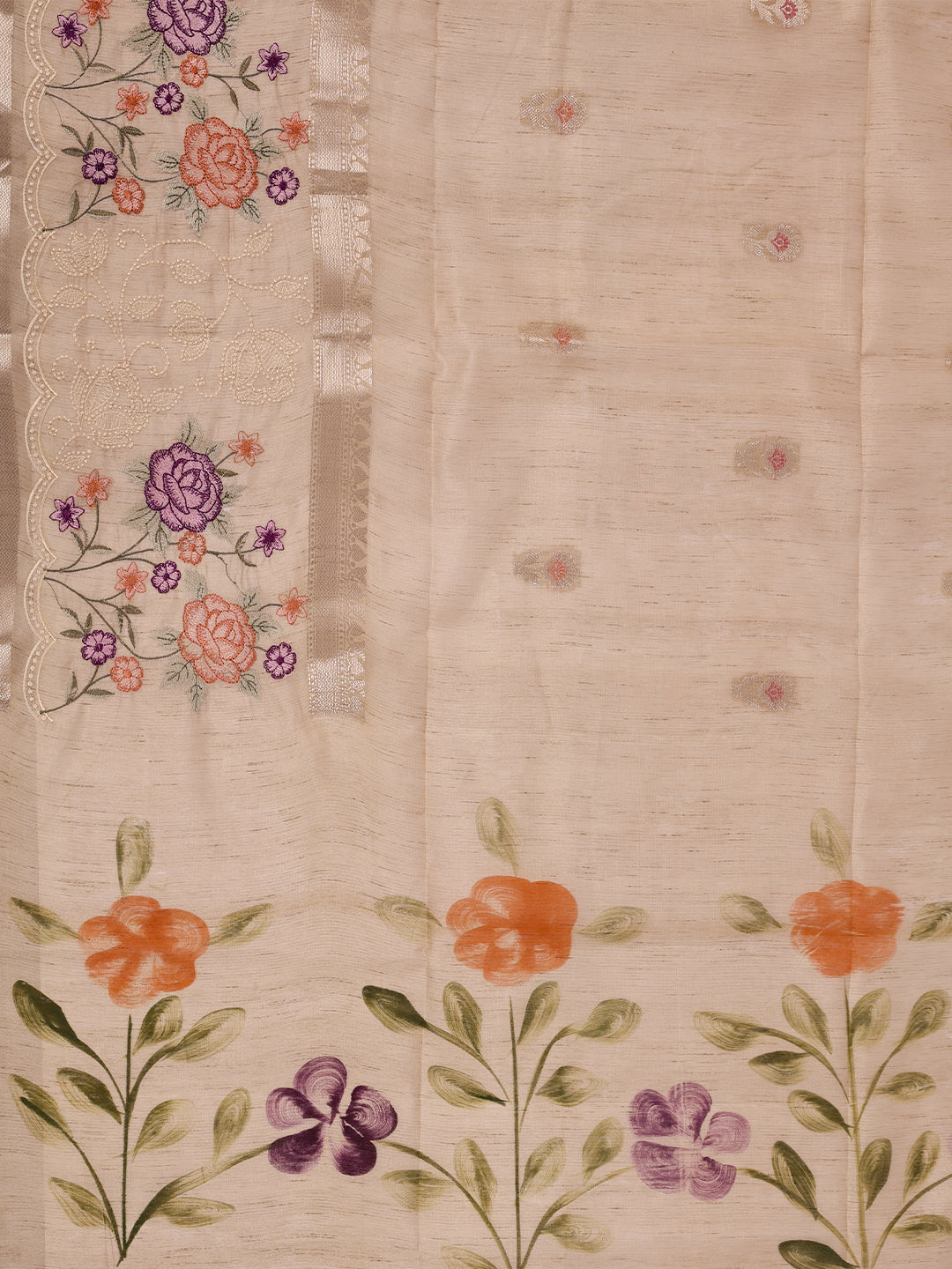 Women Spun Poly Light Brown Fancy Printed Saree FS03