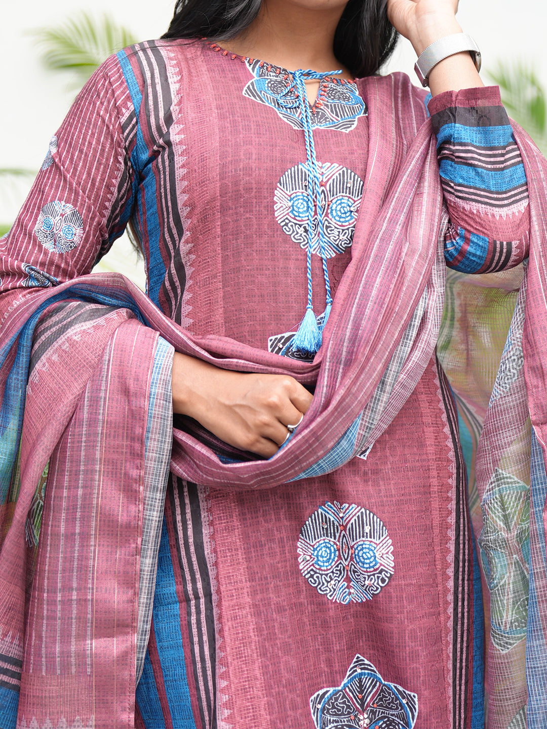 Women Pure Cotton Embroidered Maroon Kurti with Pant & Dupatta Set EKS114