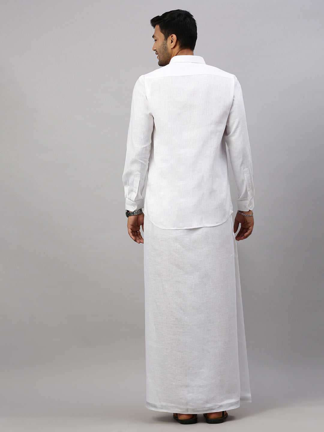 Men Pure Linen White Shirt with Double Layer Dhoti Combo 5445