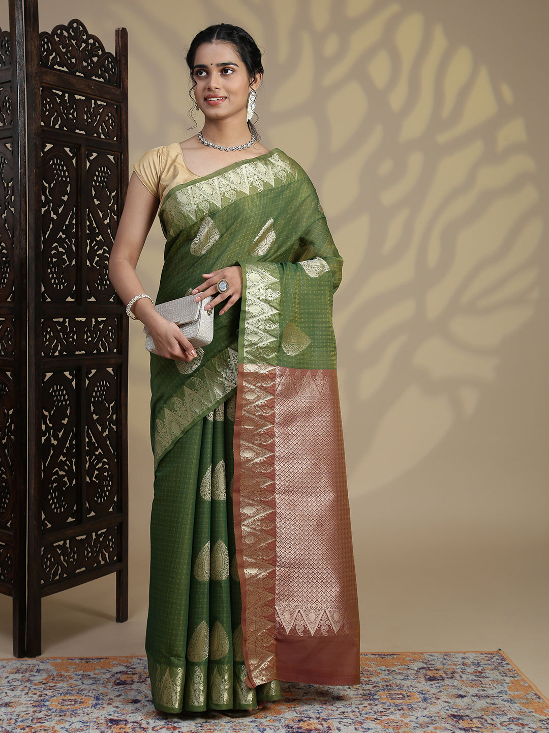 Women Green Kora Cotton Saree SK130