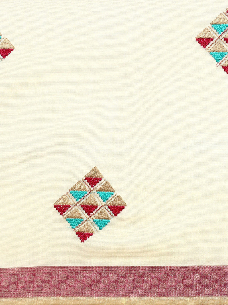 Womens Semi Linen Dark Sandal Diamond Printed Embroidery Saree SLPE02