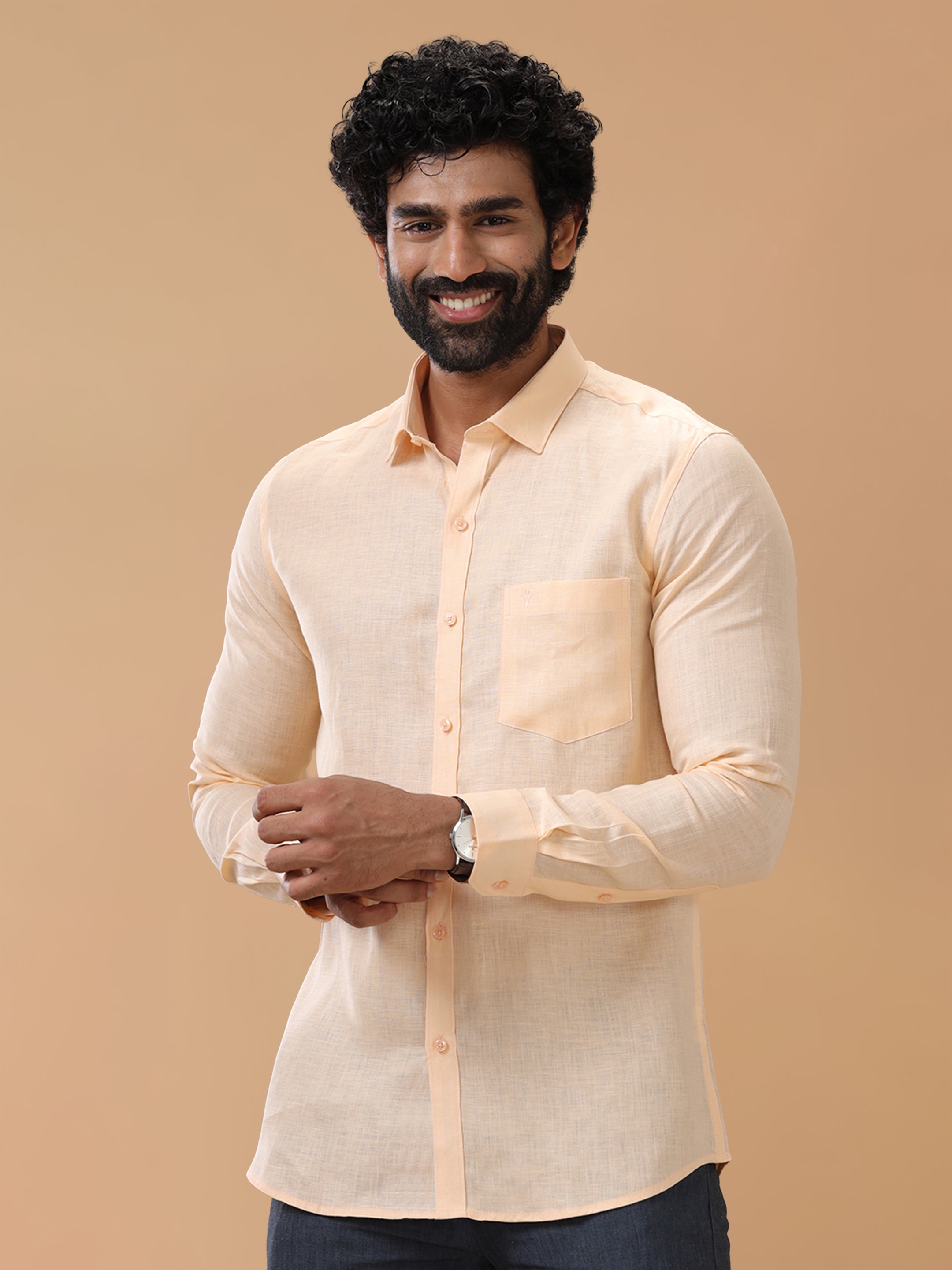 Pure Linen Pale Orange Smart Fit Shirt L88