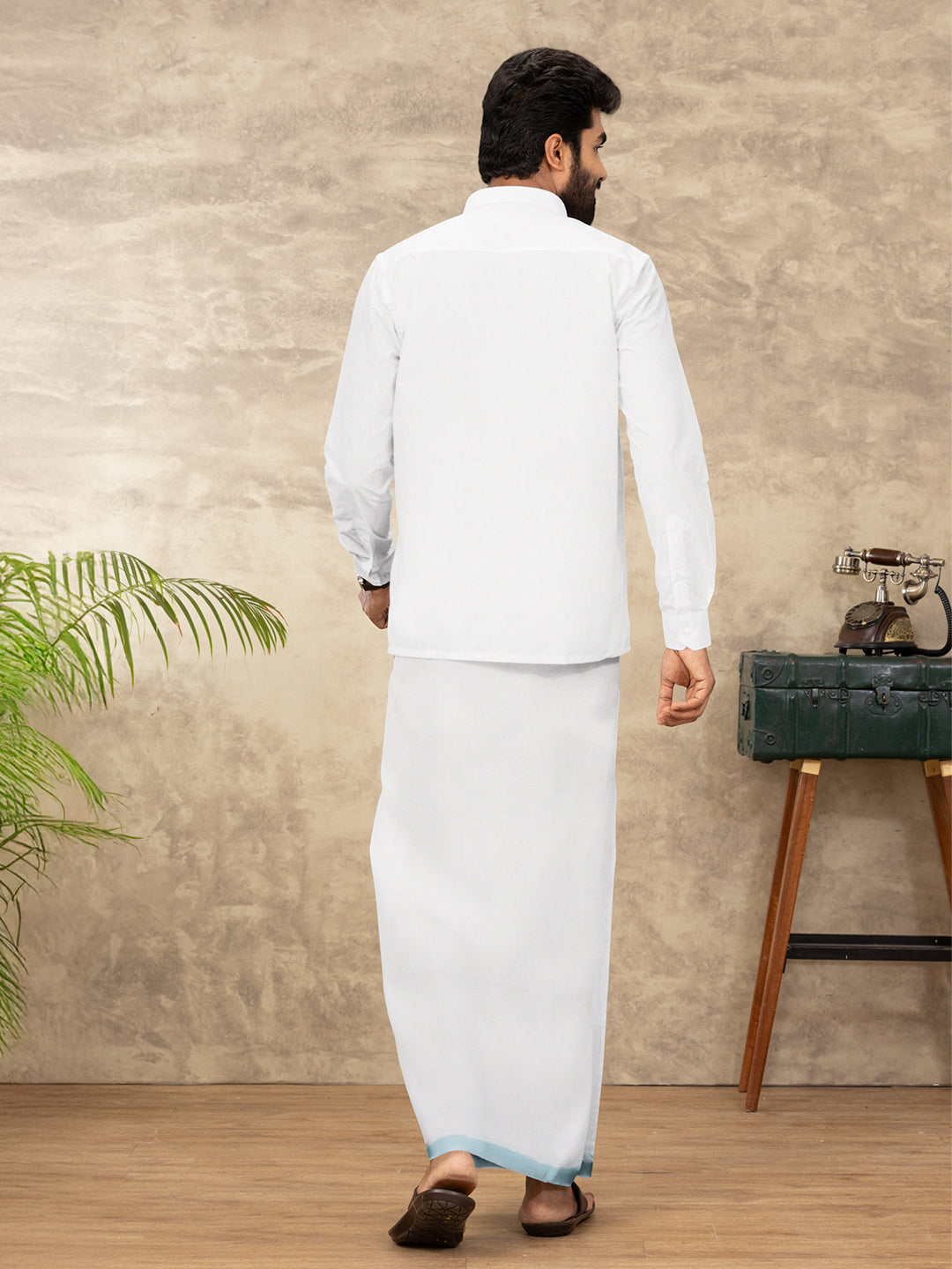 Men 100% Cotton Double Layer White Dhoti with Fancy Jari Border EJF18