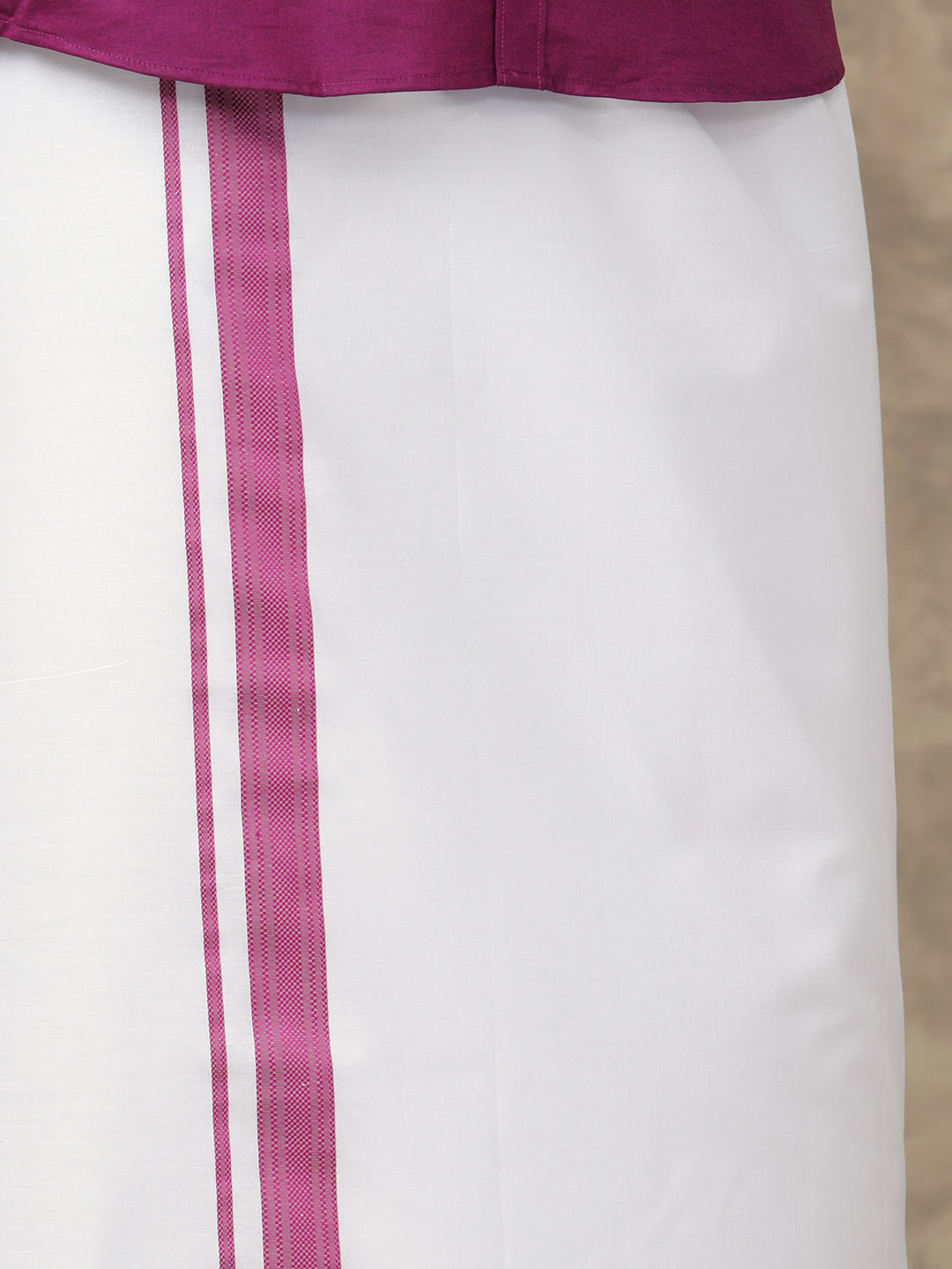 Men Dark Raspberry Shirt With Matching Border Dhoti Set Evolution