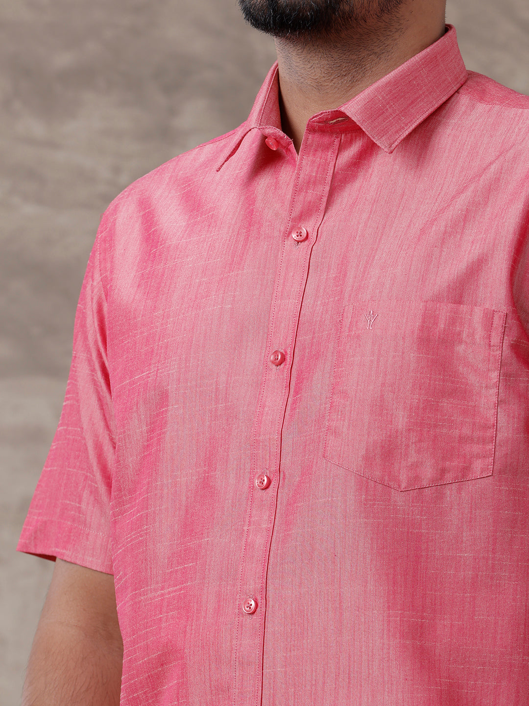 Men Matching Jari Border Dhoti & Half Sleeves Shirt Set Pink VB3