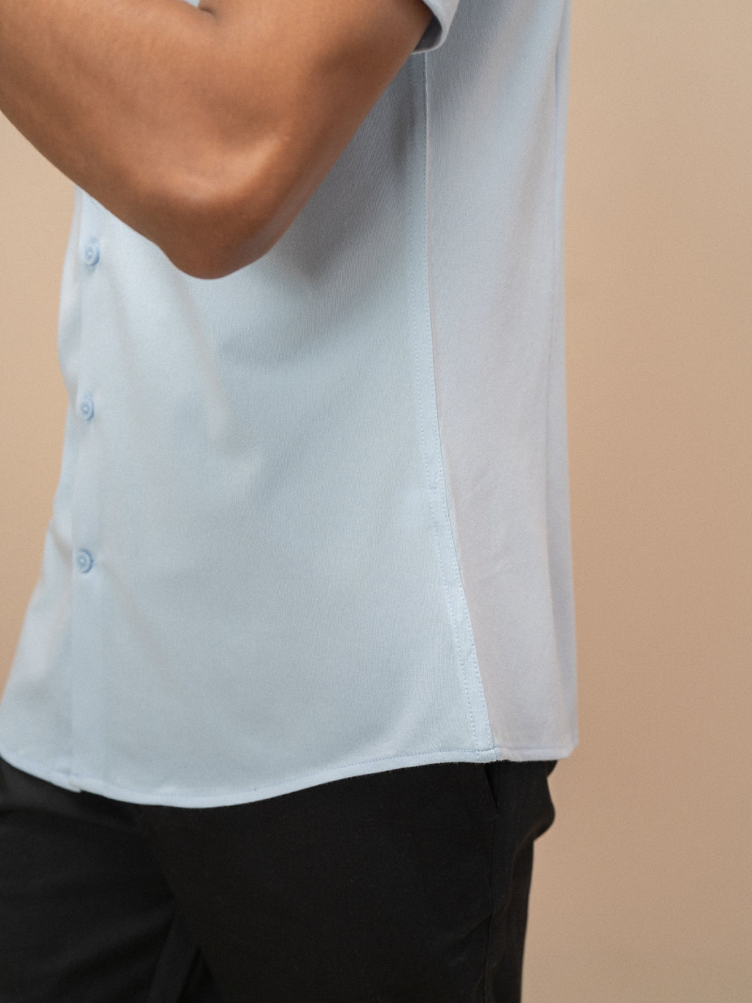 Men Poly Cotton Stretchable Sky Blue Half Sleeves Shirt ER3