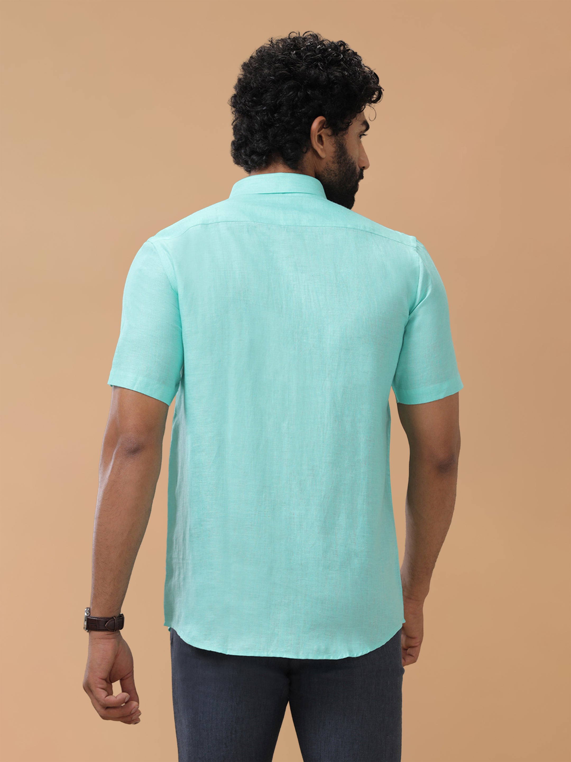 Pure Linen Light Cyan Smart Fit Shirt L13