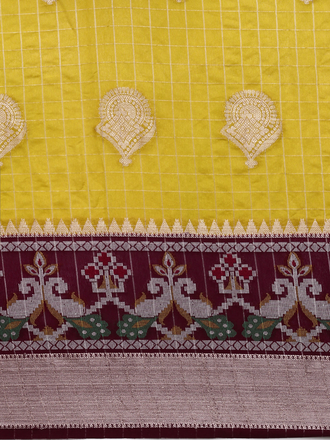 Women Semi Raw Silk Weaving Saree Yellow SRS95