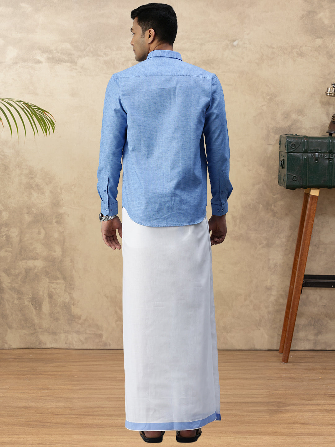 Mens Vetti Vaaram Matching Border Dhoti & Shirt Combo Blue