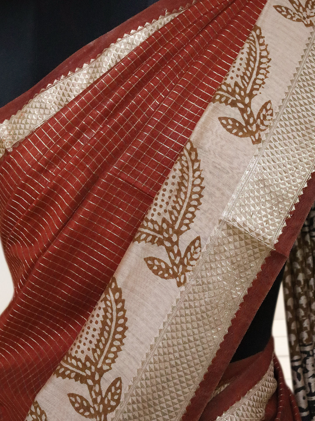 Women Maroon Semi Chanderi Cotton Printed Saree SC78