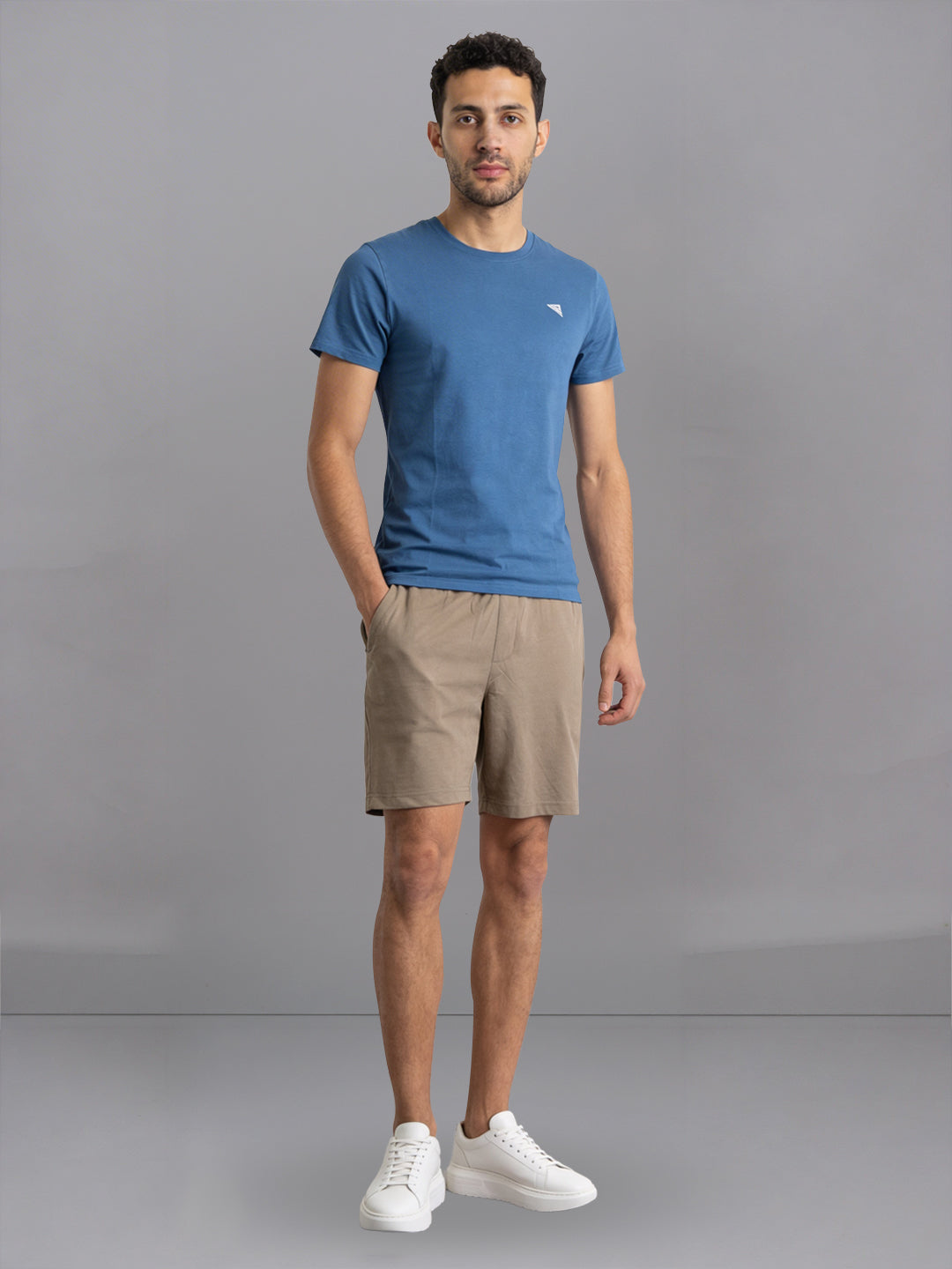 Men Petrol Blue T-Shirt and Taupe Shorts Combo ES9