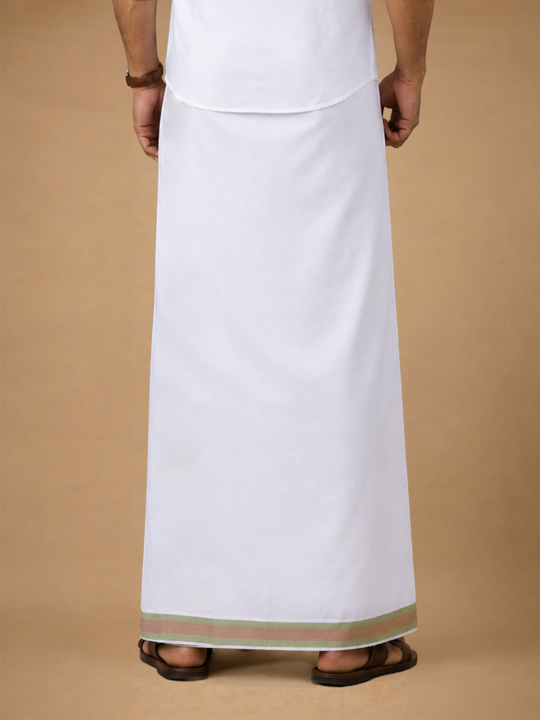 Men Premium Cotton Double Layer White Dhoti with Fancy Border LC30