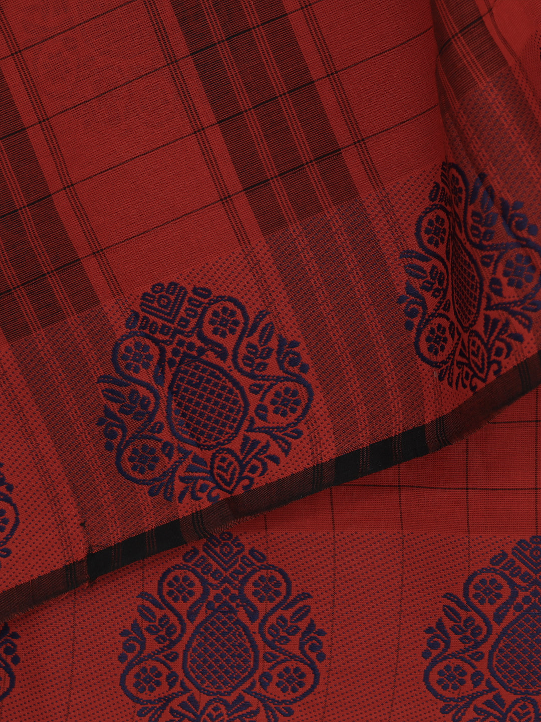 Women Red Checks Pure Chettinad Cotton Saree PCS234