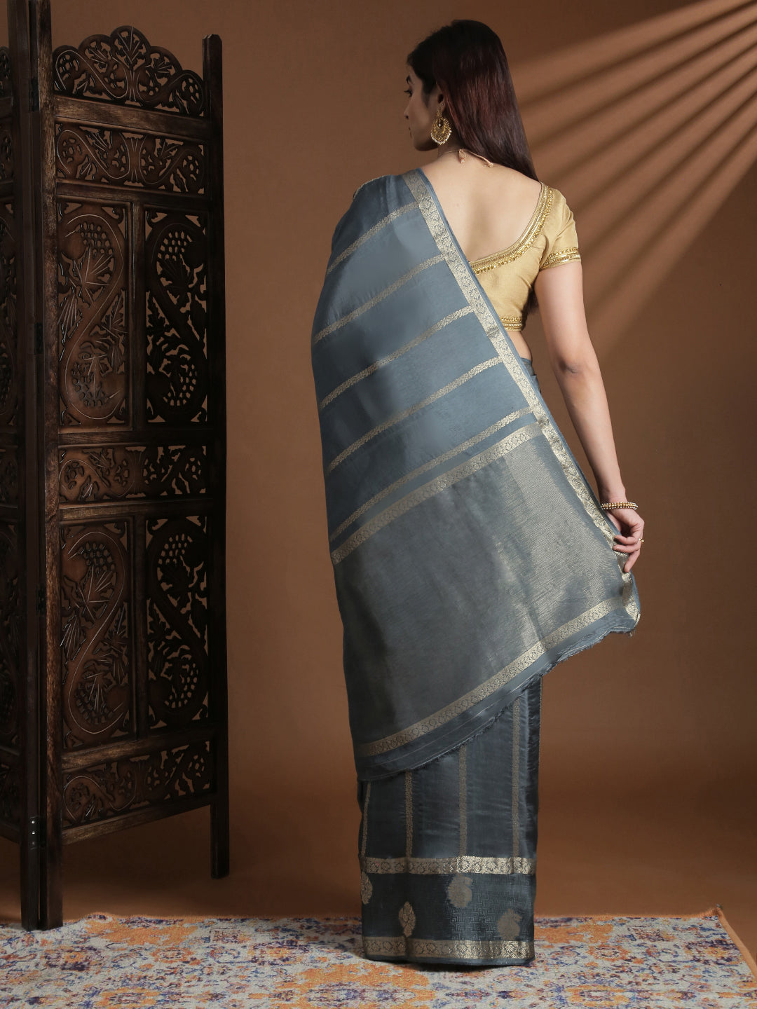 Women Semi Mysore Silk Saree Grey SS406