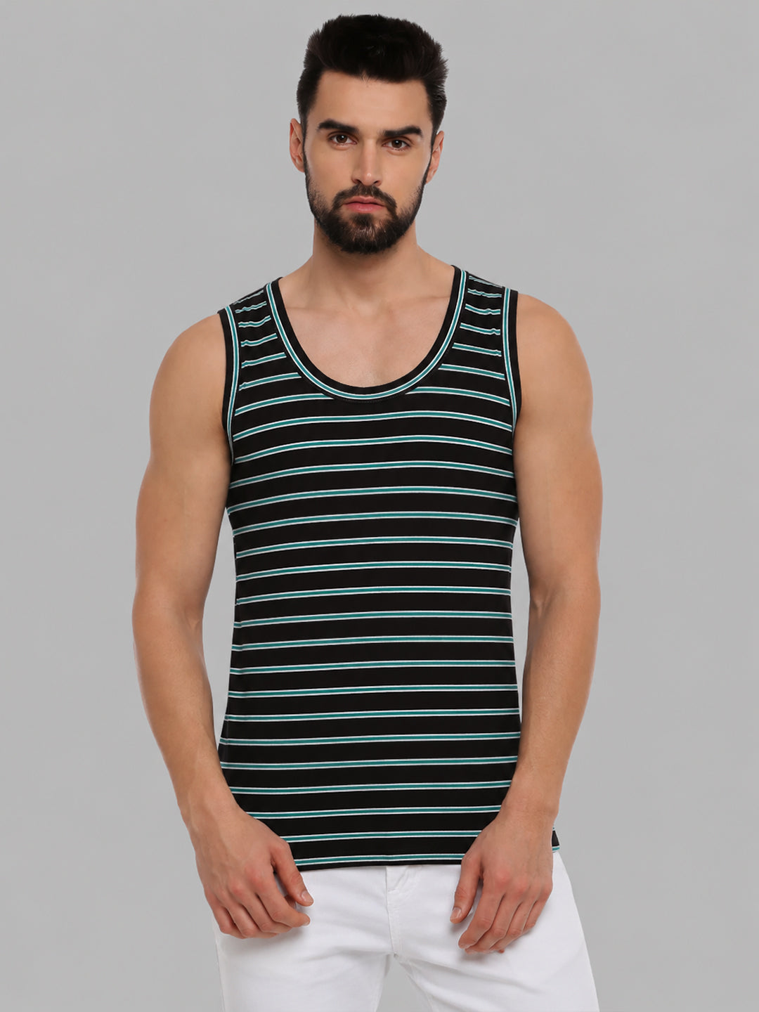 Combed Cotton Assorted Colour Vest RNBS Win Striped (Pack of 2)