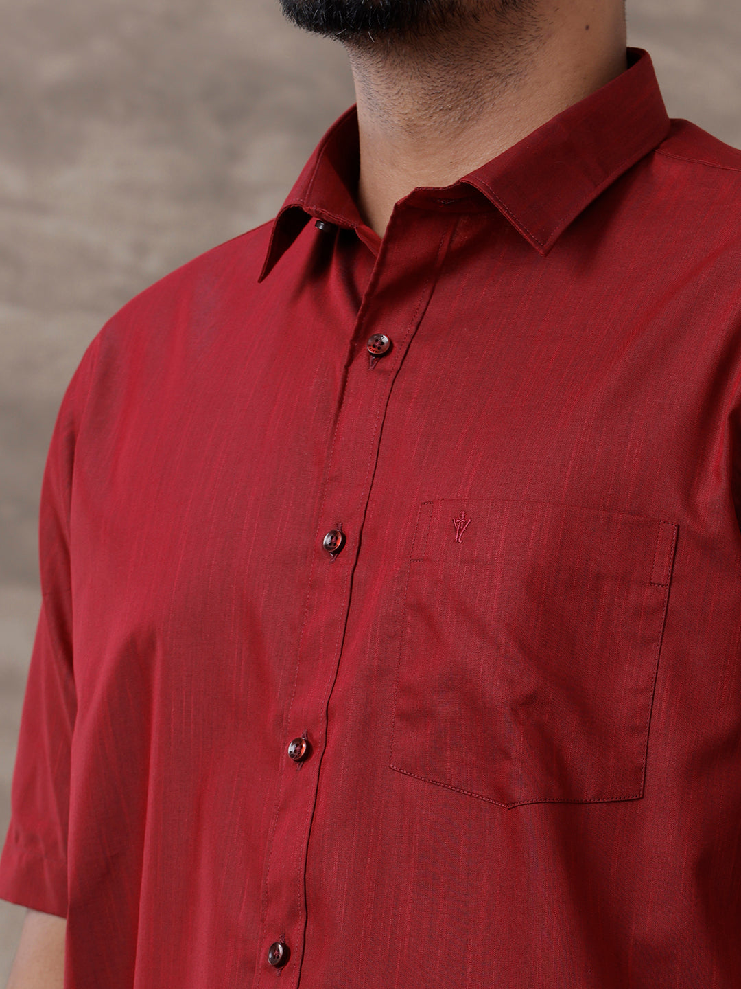 Mens Dark Red Matching Border Dhoti & Half Sleeves Shirt Set Evolution IC9